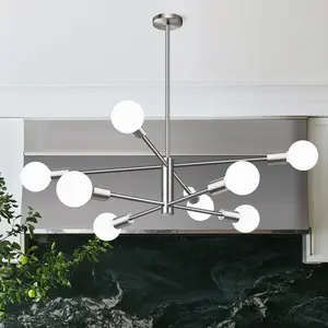 Chandeliers Dining Room Light Fixture (8-Light, 30-Inch), Modern Brushed Nickel Chandelier, Height Adjustable Mid Century Modern Chandeliers for Dining Room Kitchen Island (Bulbs Not Included)