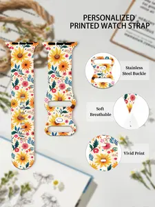 Bright Floral Sunflower Silicone Watch Band, Comfortable Soft Durable Strap for Iwatch 1-11 Se, Man Unisex Gift for All Seasons