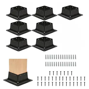4x4 Post Base Bracket 3/4/8/10 Pcs, Internal 3.6" x 3.6" Heavy Duty Powder Coated Steel Post Base for Wood Post, Deck Post Anchor with Screws for Pergola Porch Fence Mailbox Railing