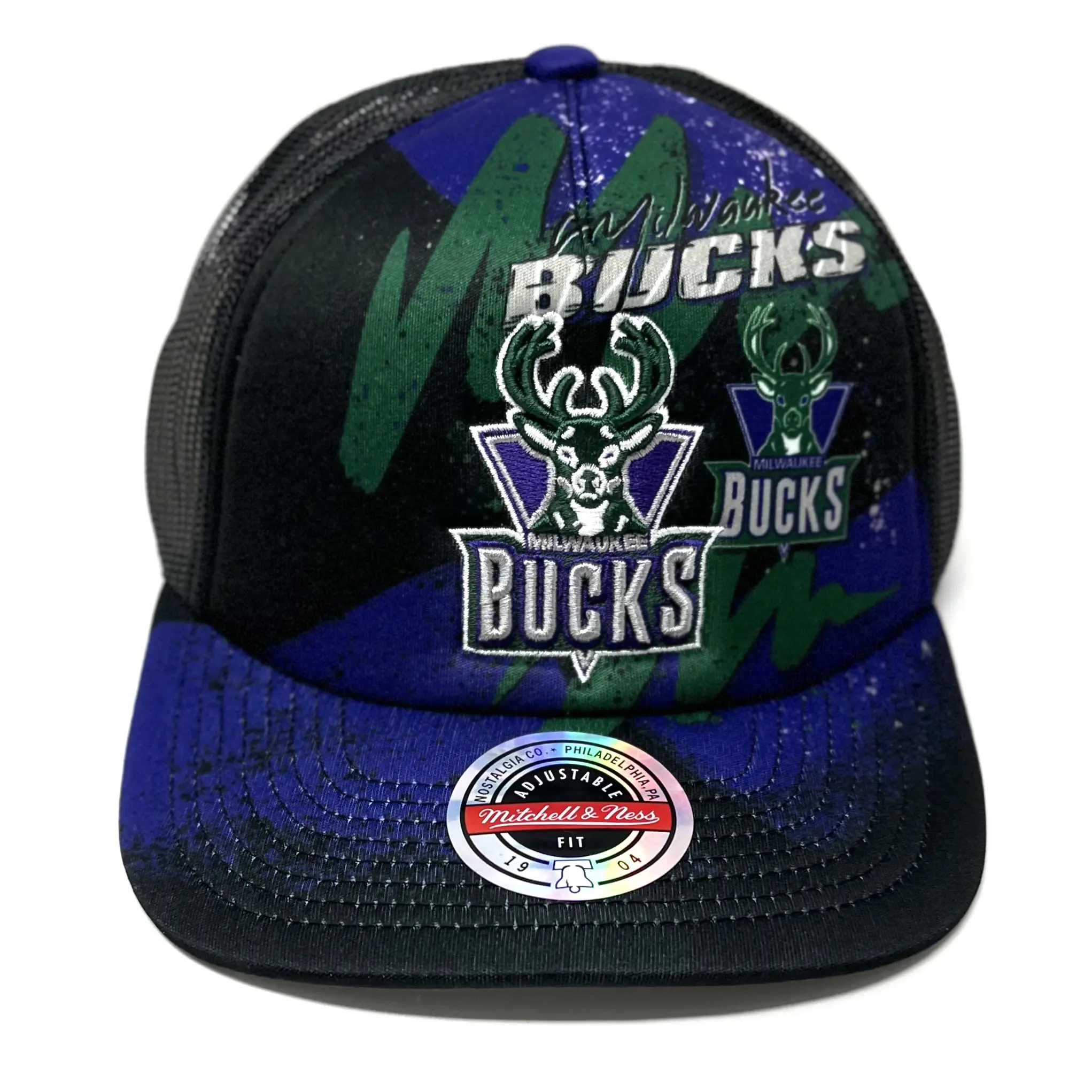 Mitchell & Ness Black NBA Milwaukee Bucks Hyper Trucker HWC Snapback
