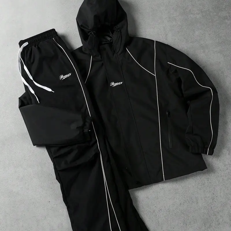Men's Reflective Lettered 2-Piece Windbreaker Tracksuit 2 Piece Sets - Jogging Set, Outdoor Sportswear, Lightweight Casual Athletic Sportswear, Drawstring Hood, Elasticated Cuffs, Windproof, for Spring/Autumn Commuting, Night Running