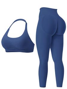 women's solid backless halter crop sports bra & high waist leggings set, sporty breathable comfortable outfits for yoga gym workout running, ladies sportswear for all seasons, activewear, workout running clothes