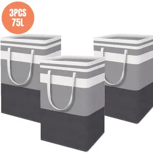 75L Large Laundry Hamper Set – 3-Pack Collapsible Waterproof Baskets with Handles, Ideal for Clothes Organization