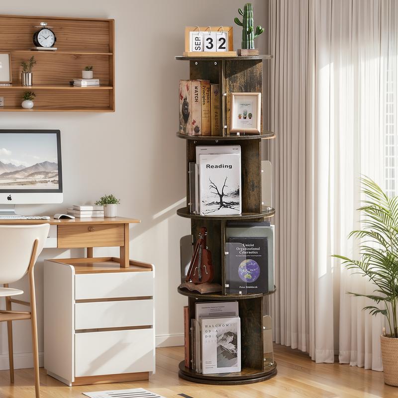 VECELO Rotating Bookshelf 4 Tier 360° Revolving Bookcase Corner Wood ...