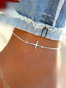 Women's Minimalist Cross Anklet, Lightweight Ankle Chain, Hypoallergenic Jewelry, Classic Style, Minimalist Aesthetic, Simple Design, Casual Wear for Women & Girls