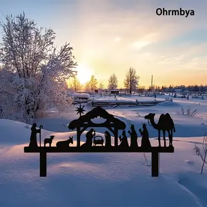 Outdoor Christmas scene metal courtyard sign - Ground mounted Christmas horse trough display - Durable Christian themed decoration suitable for Christmas, Easter, Thanksgiving - Weather resistant, no power required
