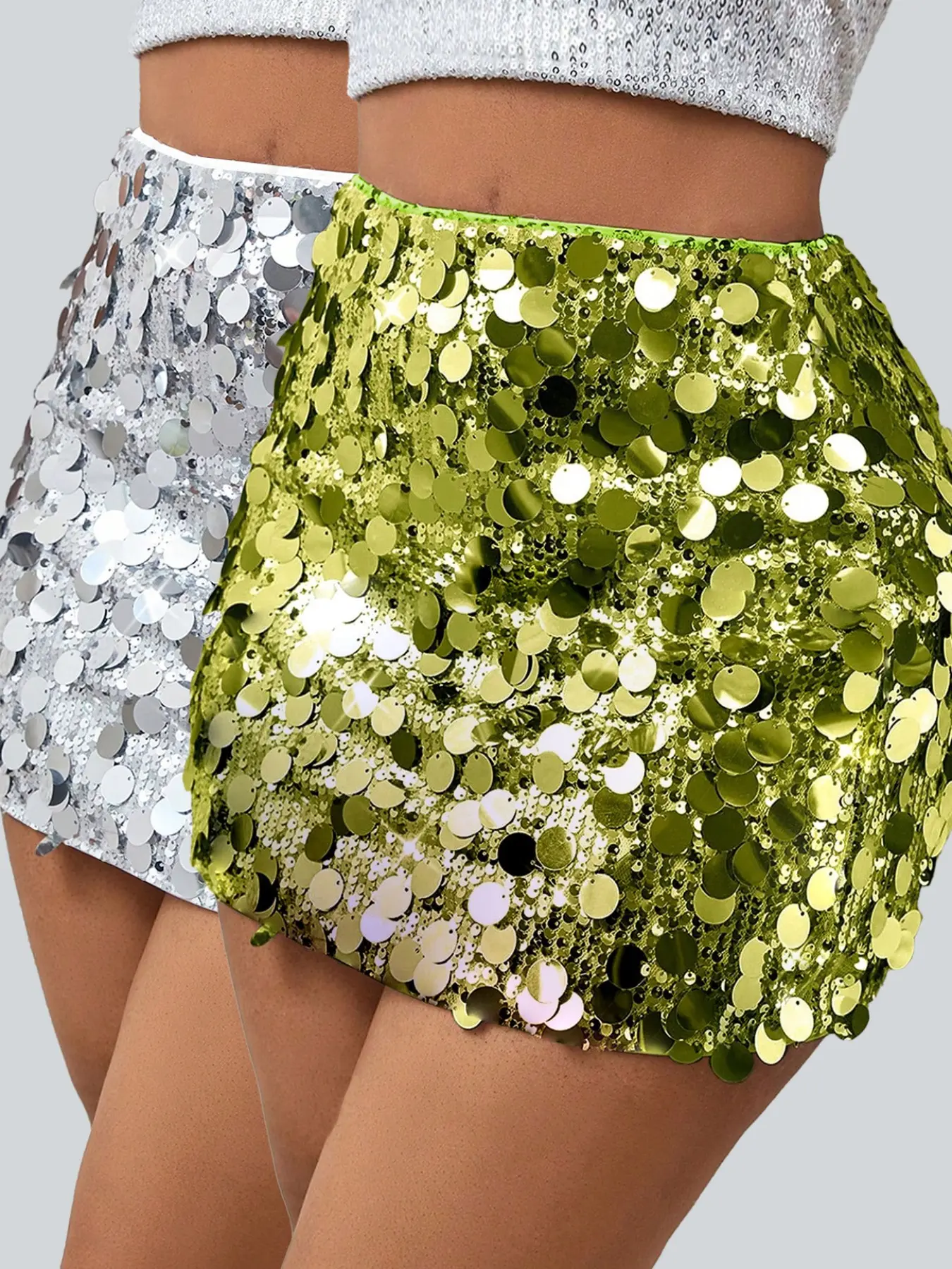 Women's Crystal Sequin Sexy Mini Tight Short Skirt, Beach Holiday Party Festival Half Dress, Slim-Fitting Plain Style
