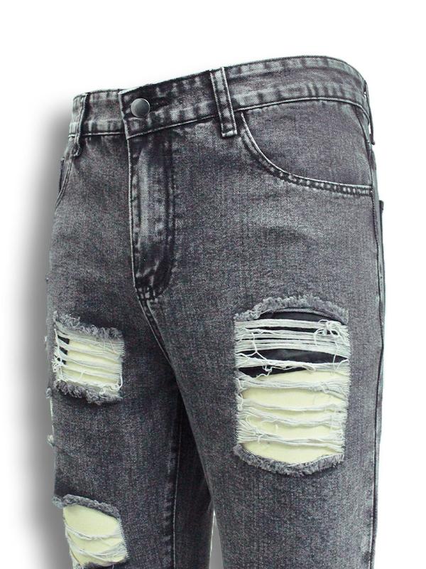 Men's Solid Color Distressed Ripped Jeans, Street Fashion Casual Comfy Grey Denim Pants for Daily Wear, Mens Bottoms for All Seasons, Cotton, Slouchy Jeans