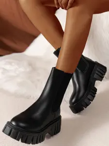 Women's Mid-Calf Boots, New Fashionable Thick Soled Leather Ankle Booties, Stylish Autumn and Winter Women's Footwear Collection