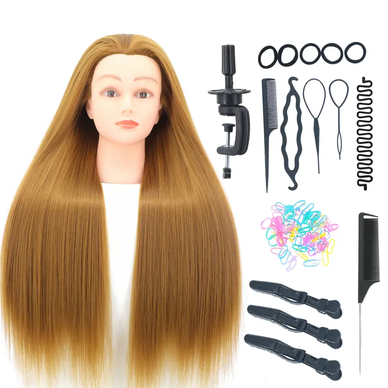 Mannequin Head Model Hair Styling Doll, Human Body Beautician Practice Dummy, DIY Hairstyle Set with Table Clip & Headband