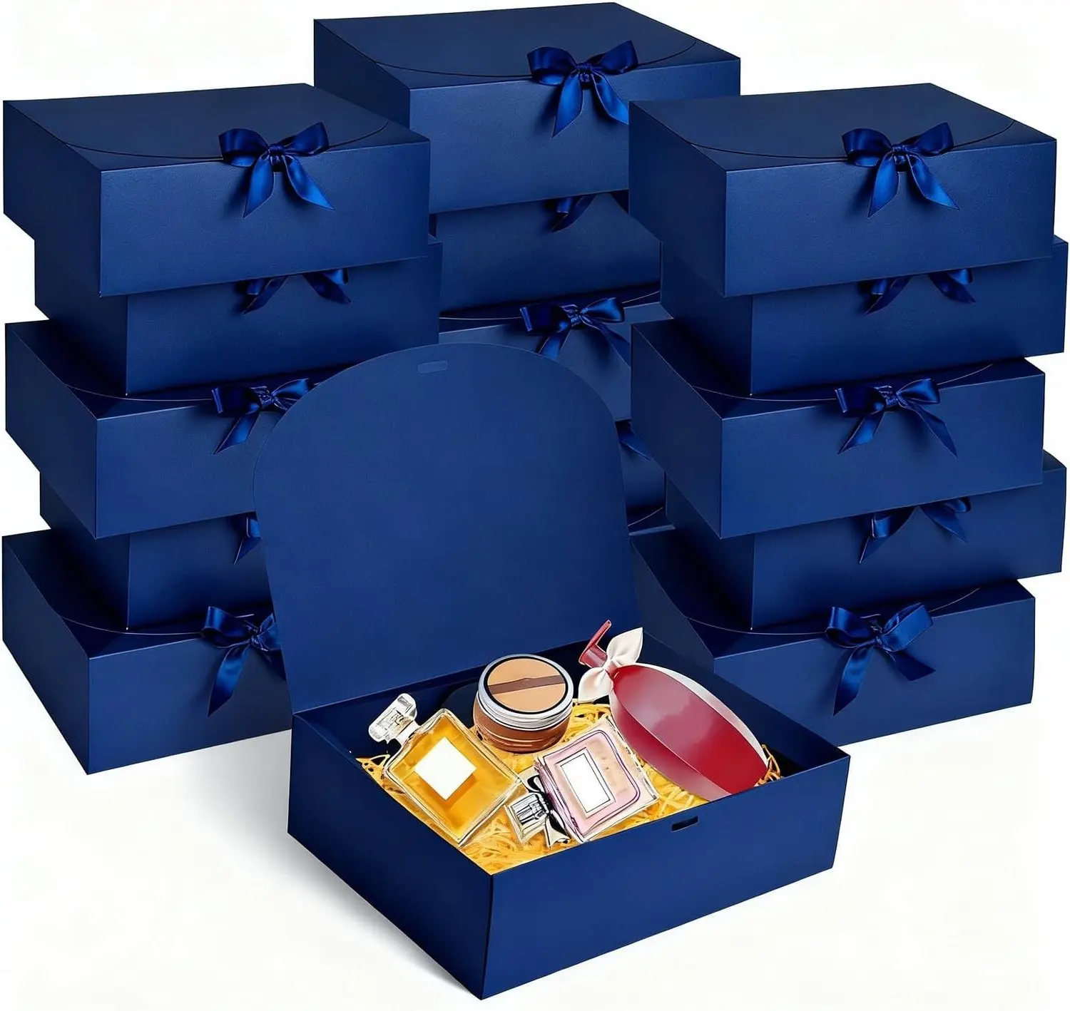 12 Pack Navy Gift Boxes with Lids, 12x9.8x3.1 Inch Groomsmen Proposal Box, Luxury Gift Box with Ribbon for Wedding, Birthday, Party, Christmas, Bridesmaid, Graduation