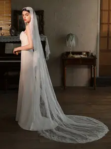 230cm Extra Long Vintage Lace Wedding Veil, Scalloped Eyelash Lace Trim, Romantic Bridal Cathedral Veil for Bride, Perfect for Wedding Photoshoots, Bridal Gowns & Special Occasions