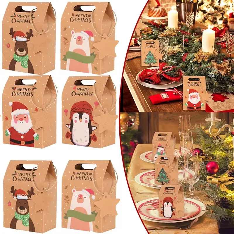 Kraft Paper Christmas Candy Gift Boxes with Tags & Packaging Kit - 6pcs/12pcs/24pcs Cookie Snack Bags for 2024 Xmas Party, 2025 New Year Home Decoration