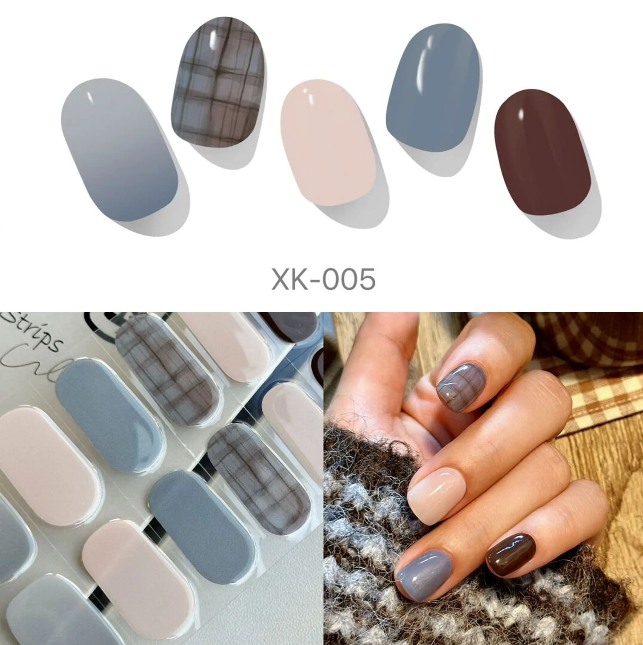 KiWi Semi-Cured UV Gel Nail Strips Cloudy Day - 20 Peel-Off Wraps for Home Manicure, Default Size DIY Nail Art, Cute Nail Designs, Use UV Lamp for Long-Lasting Gel Finish
