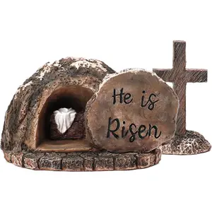 Christian Decor Empty Tomb with  - Decorations for  Easter He is Risen Statue : Nativity Scene Set Religious  Christian Gifts for Women Manger  Table Tabletop Shelf Indoor Outdoor