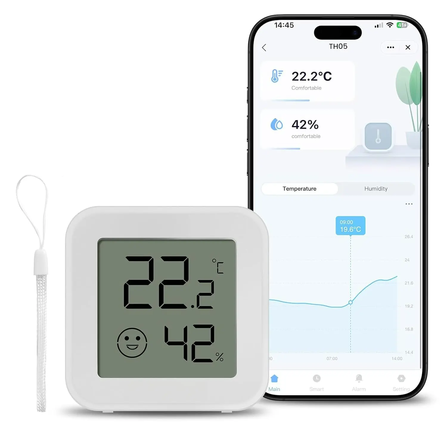 Smart Bluetooth Thermometer Hygrometer with Eye-Friendly E-Ink Screen, Real-Time Indoor Climate Sensor, APP Notification Alerts, Free Data Export, Wireless Remote Monitoring for Home, Office, Basement