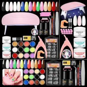 Acrylic Nail kit with U V Light 3Pcs Acrylic Powder Glitter Powder Decorations Rhinestones Nail Kit Acrylic Set for Beginners Gifts for Women