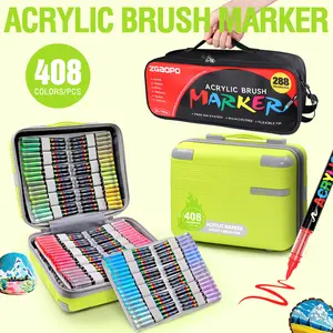 Guangna Straight Liquid Automatic Ink Control Acrylic Markers, 240/288 Colors Pouch, 360/408 Colors Luggage Set, Easy to Use, Diy Painting Supplies