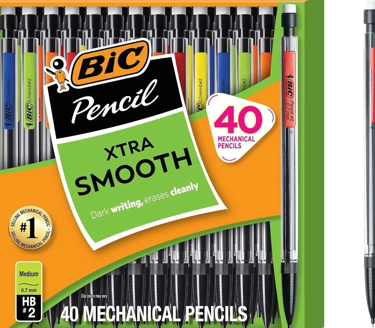 BIC Xtra Smooth Mechanical Pencil, 0.7 mm Medium Point, 40-Count Pack | Refillable and Retractable Design | Break-Resistant Lead for Durability | Ideal for Students and Teachers