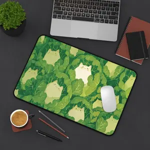 [SALE UP TO 50% + FREE SHIP] Kawaii Desk Mat, Cute Cats in Cabbage, Cute Green Mouse Pad, Work Desk Accessory, Gaming Desk Mat, Office Decor, Animal Lover Gift