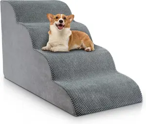 Dog Stairs for Small Dogs, 3-4-Step Dog Ramp for Bed 15.75" H, Dogs Steps for Bed, Couch, Pet Stairs with Non-Slip Bottom Design, Cat Scratching, High Density Foam Portable Pet Steps