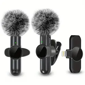 Wireless Lavalier Microphone With Windproof Cover Audio Video Recording Mini Mic For iPhone Android Mobile Phone Microphone Microphone Pack the bluetooth device is ready to pair clip on