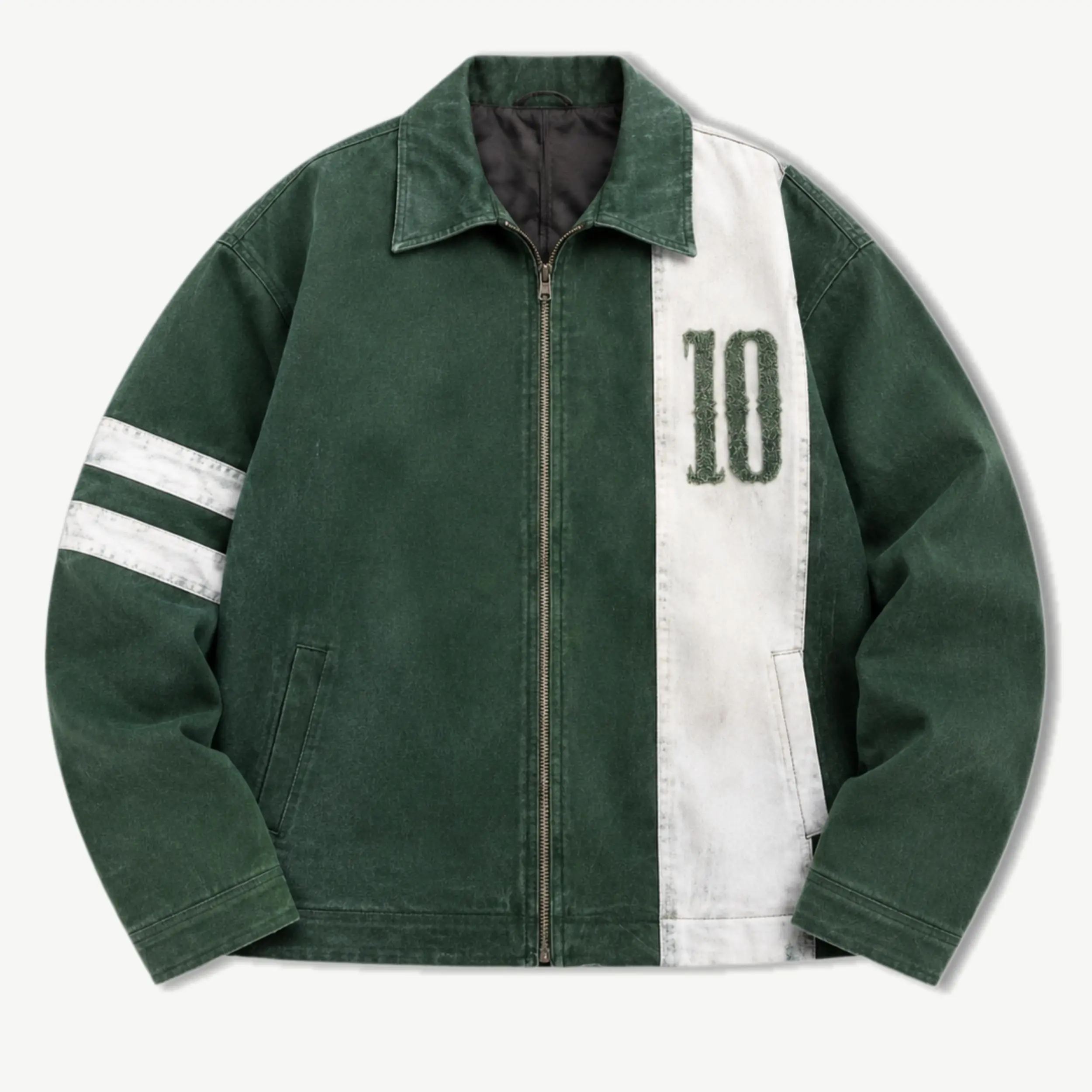 Men's Unisex Green Oversized Longsleeves Zip-Up Jacket - Casual Stylish Workwear Outerwear Tops, Jackets Zip Up