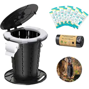 Upgraded Retractable Portable Toilet with Soft Cushioned Seat, 350LBS Foldable Camp Toilet for Adults & Kids, Compact Travel Toilet for Camping, Hiking, RV Travel, Road Trips