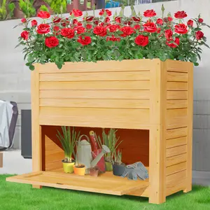 Lilypelle 34"x18"x30" Raised Garden Bed with Storage, Wood Elevated Planter Box for Herbs, Vegetables, Flowers, Outdoor Backyard, Patio, Balcony