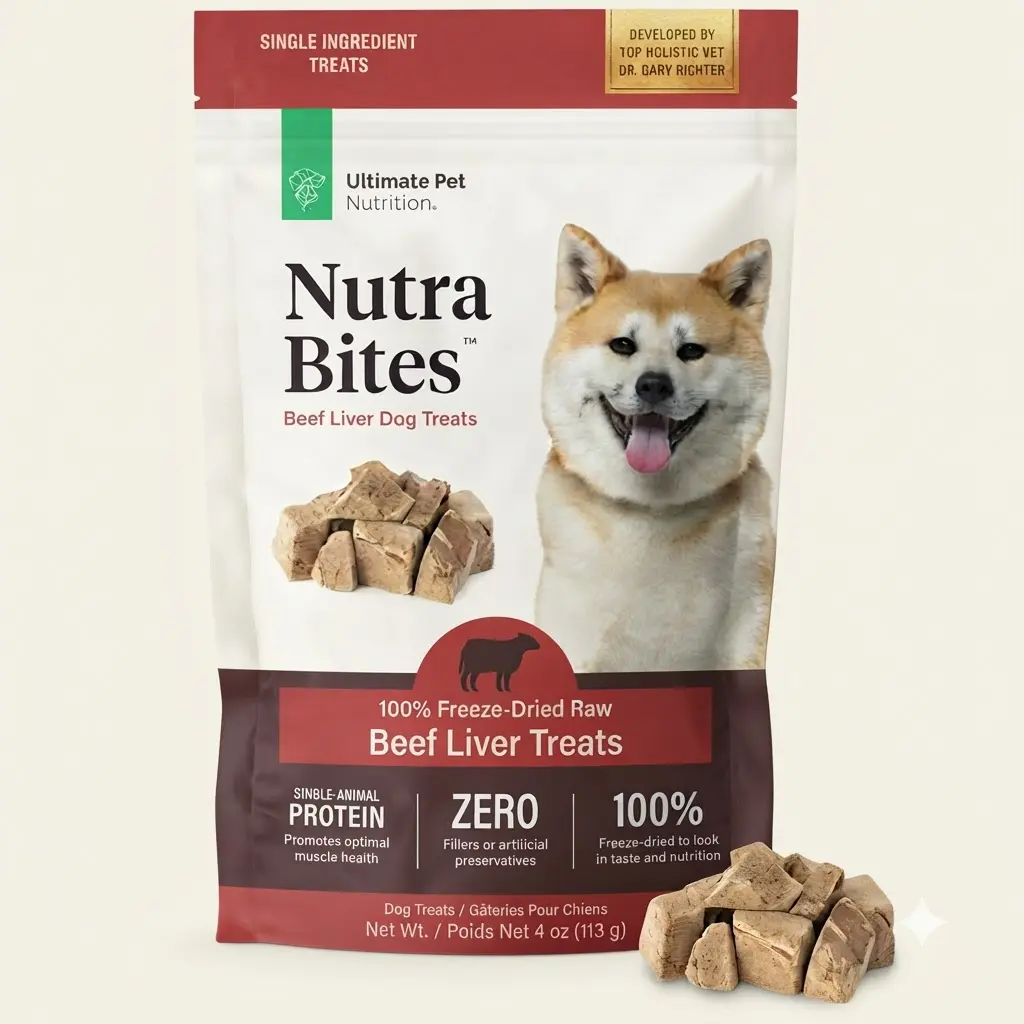 ULTIMATE PET NUTRITION Nutra Bites Freeze Dried Raw Dog Treats 4 oz Beef Liver High Protein Single Ingredient Topper