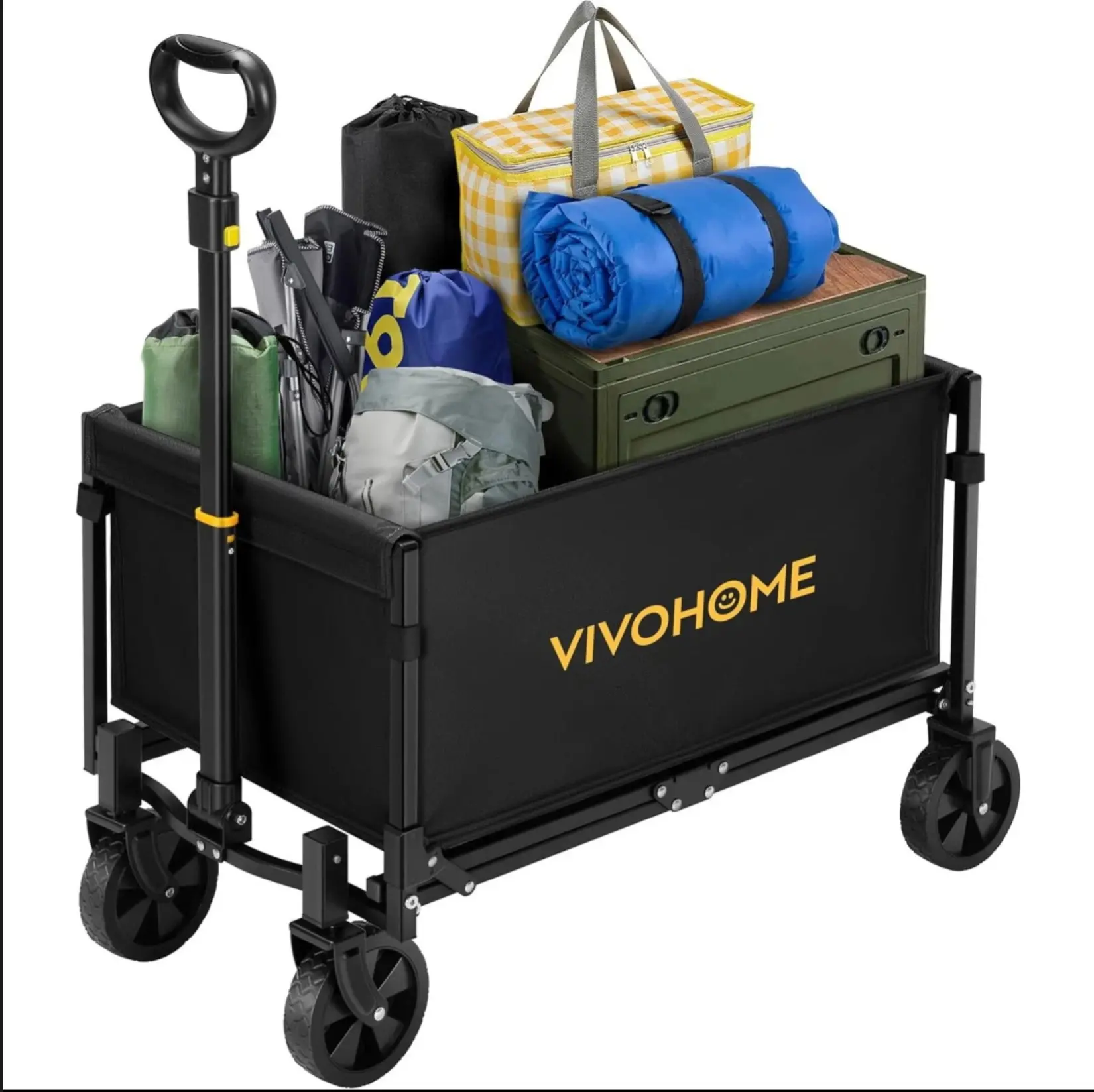 VIVOHOME Collapsible Wagon Cart Lightweight Portable Utility Wagons with All-Terrain Wheels for Outdoor Camping and Gardening
