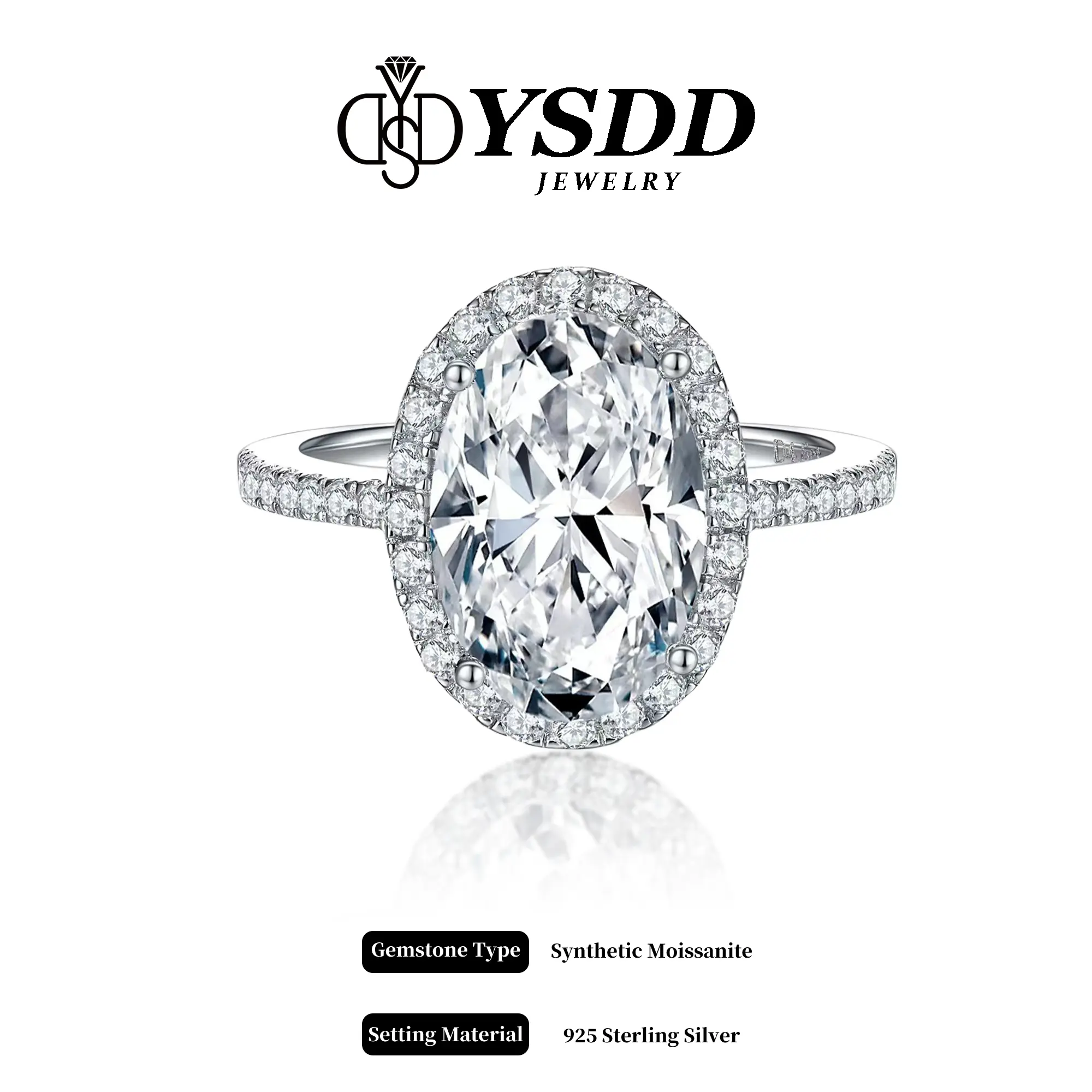 【#527】3CT Oval Halo Pave Engagement Ring vvs Synthetic Moissanite Rings in 925 Sterling Silver, Unique Rings, Jewelry Rings