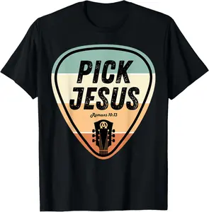 Pick Jesus Shirt Funny Christian Music Guitar Pick Men Women T-Shirt Pure Cotton Graphic Tees Menswear Top: Gifts for Men & Women