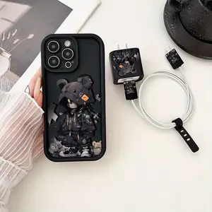 5 Piece Bear Smartphone Case Set with Charger Head Cover and Cable Protector, Tpu Shockproof Case for iPhone 6 to 16pro Max, Perfect Birthday and Christmas Gift for Girlfriends and Teen Girls