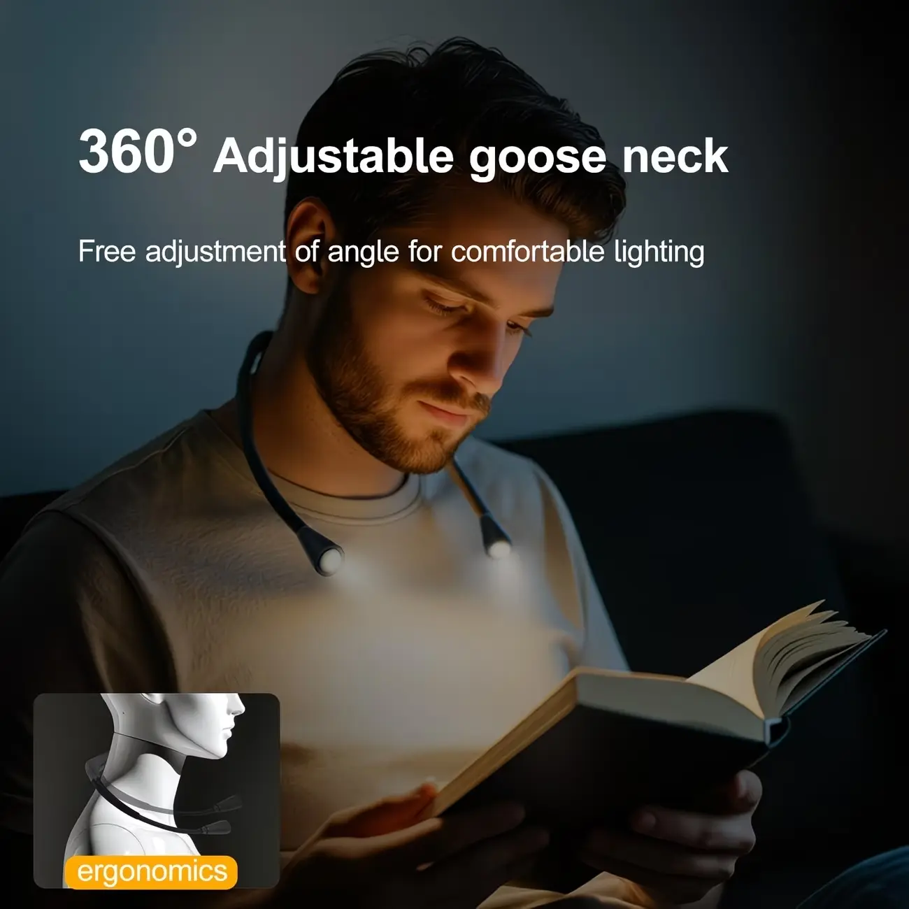 Rechargeable LED Neck-Worn Reading Light with Three Color Temperature Settings, USB-Charged, Dimmable, Eye-Protecting Book Light, 90-Hour Ultra-Long Battery Life, Ergonomic Design for Comfortable Nighttime Reading