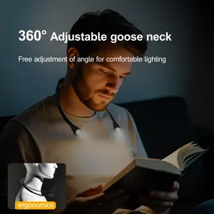 Rechargeable LED Neck-Worn Reading Light with Three Color Temperature Settings, USB-Charged, Dimmable, Eye-Protecting Book Light, 90-Hour Ultra-Long Battery Life, Ergonomic Design for Comfortable Nighttime Reading