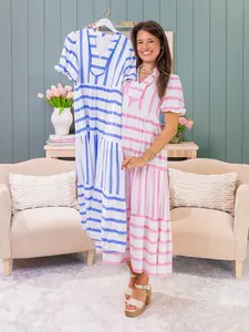 Stripe Ricrac Trim Short Sleeve Dress | S-XL