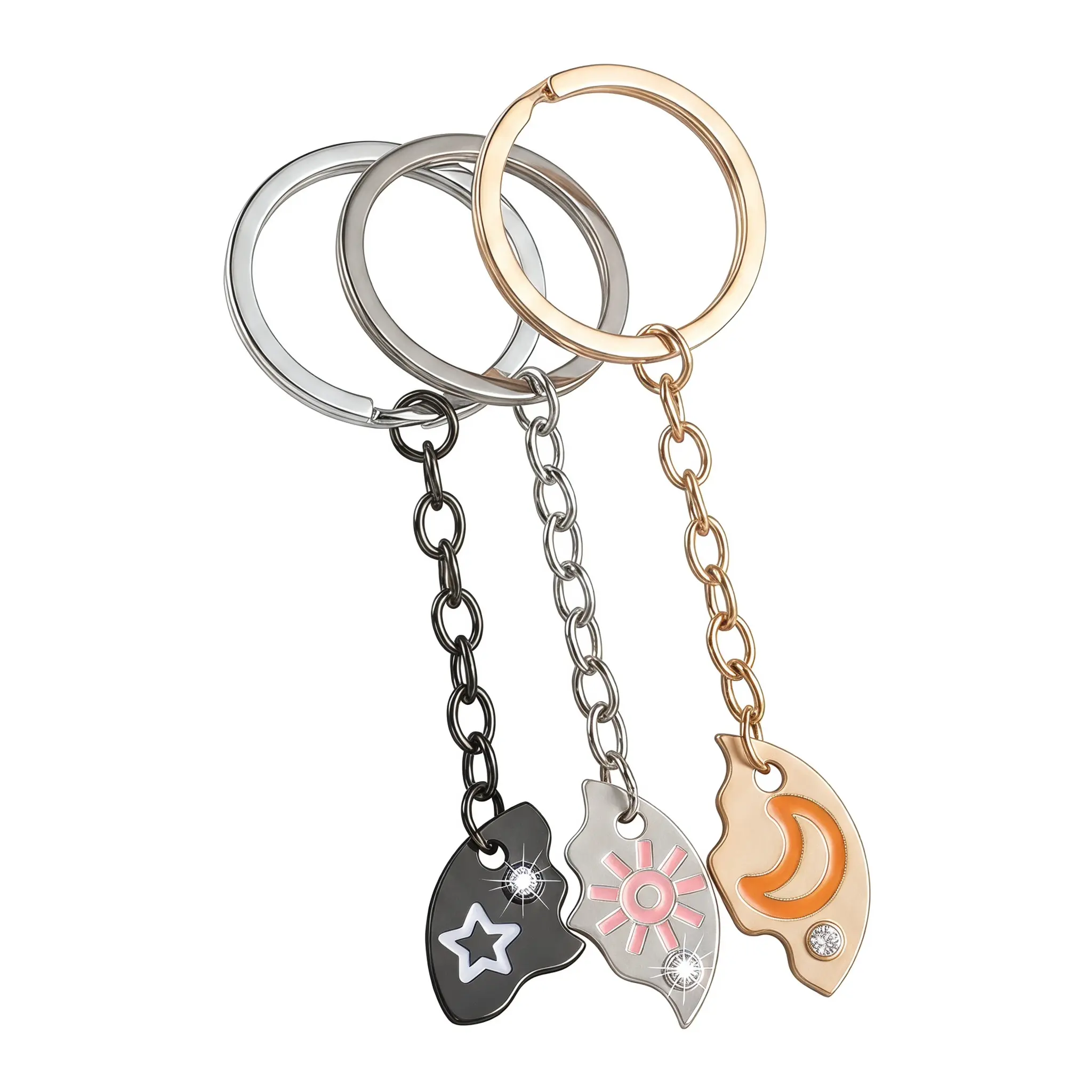 Sun Moon Star Magnetic Closure Cute Keychains, Set of 3 Unisex Wear Friendship Gift Puzzle Pendant Keychain Set for Besties, Mother's Day Gift