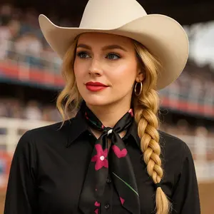 Black and Pink Western Skinny Mini Wild Rag Scarf / Cowgirl Necktie #TW320