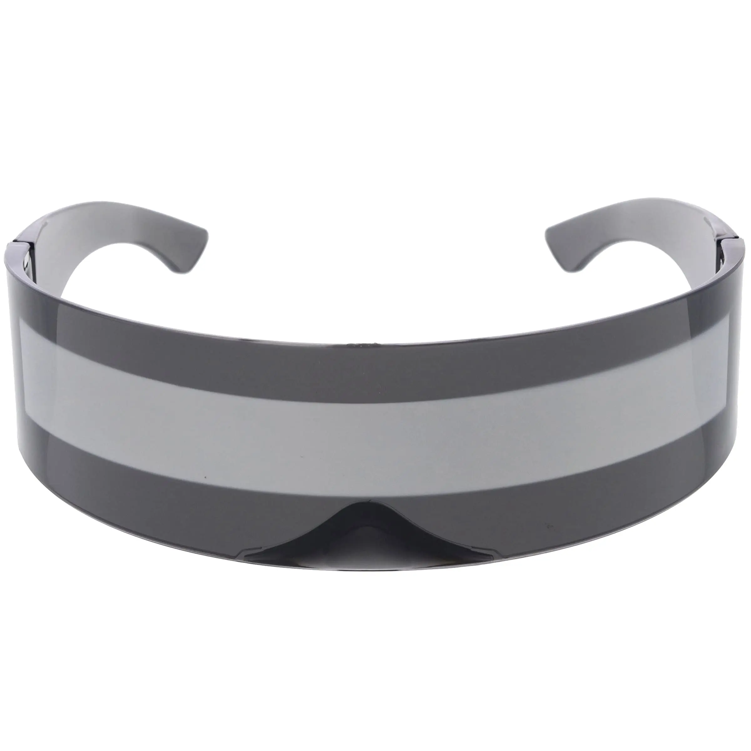 80s Futuristic Cyclops Cyberpunk Visor Sunglasses With Semi Translucent Mirrored Lens (smoke/silver)