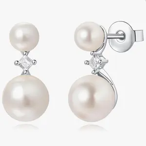 Pearl Stud Earrings for Women, 14K plated