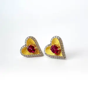 S925 Gold-Plated Eternal Maternal Love Garnet Heart Earrings | Exclusively for Mother's Day | A Tribute to Unfading Love, Stylishly Radiant