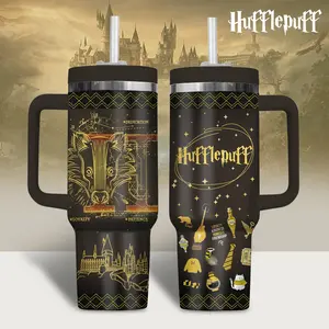 Huffl3puff HP Movies Custom Tumbler With Handle, 40oz Stainless Steel Tumbler With Handle, Leak-Proof and Stylish for Everyday Use