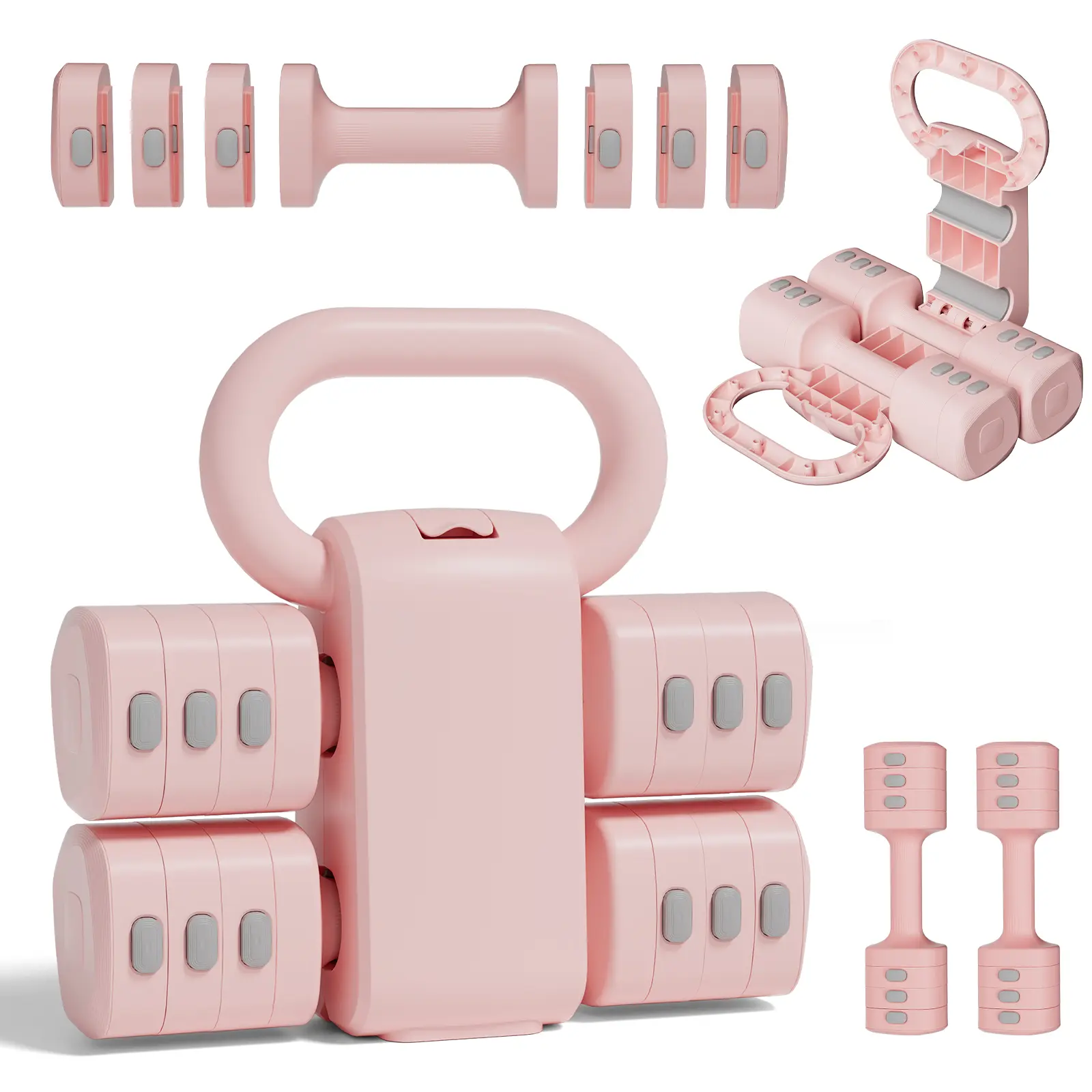 Adjustable Dumbbell Set for Women's Home Gym Fitness, 2-in-1 Convertible Kettlebell with Square Anti-Roll Design & Double Lock, Quick Adjust 4-11 lbs, Anti-Skid