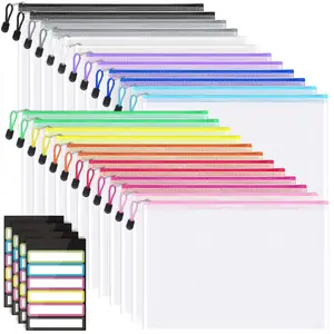 24 Pack Mesh Zipper Pouch with Sticky Labels, A4 Size Mesh Bags for Board Game & Puzzles Organizing Storage, Durable Letter Size File Bags