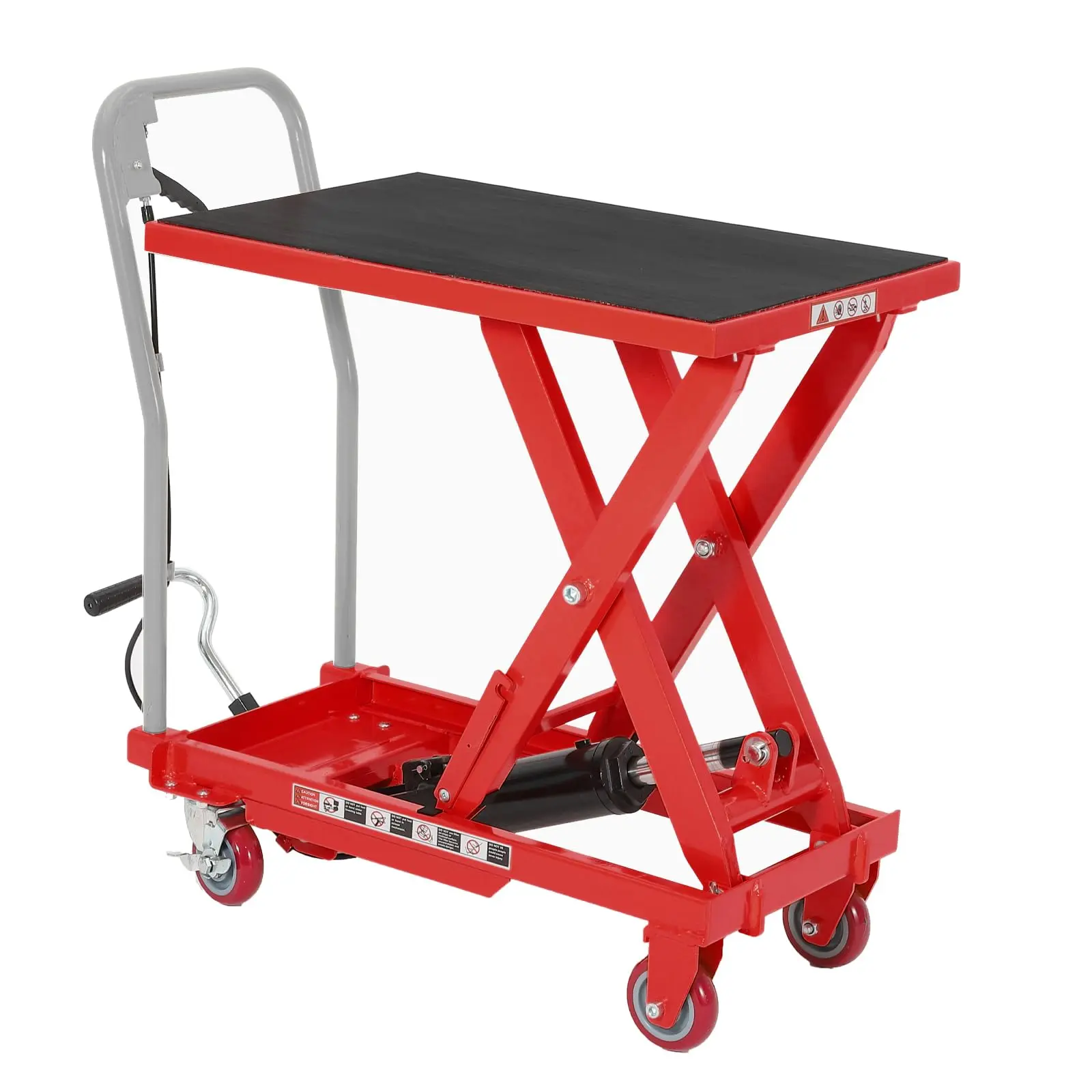 Garvee Heavy Duty Hydraulic Lift Table Cart 500LB Capacity, Single Scissor Lift Table with 28.7'' Lifting Height, Non-Slip Platform & Locking Wheels for Garage, Warehouse, Workshop, Red