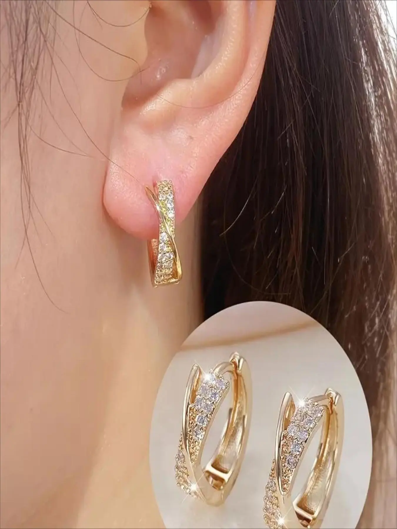 S925 Sterling Silver Twisted Cross Mini Hoop Earrings, Sparkling Ear Jewelry, Artificial Zirconia Earrings, Nickel-free & Hypoallergenic, 14K Gold / Silver Plated Ear Hoops