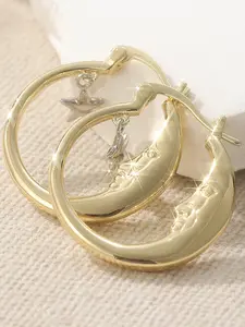 Creative Elegant Hollow Moon Star Pendant Earrings, High Quality Earrings, Perfect Gift for Friends, Casual Copper Jewelry for All Seasons