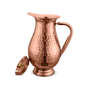 Handcrafted 100% Pure Copper Jug Pitcher Drinkware Hammered Finish Ayurveda Health Benefit Apple Jug With Lid