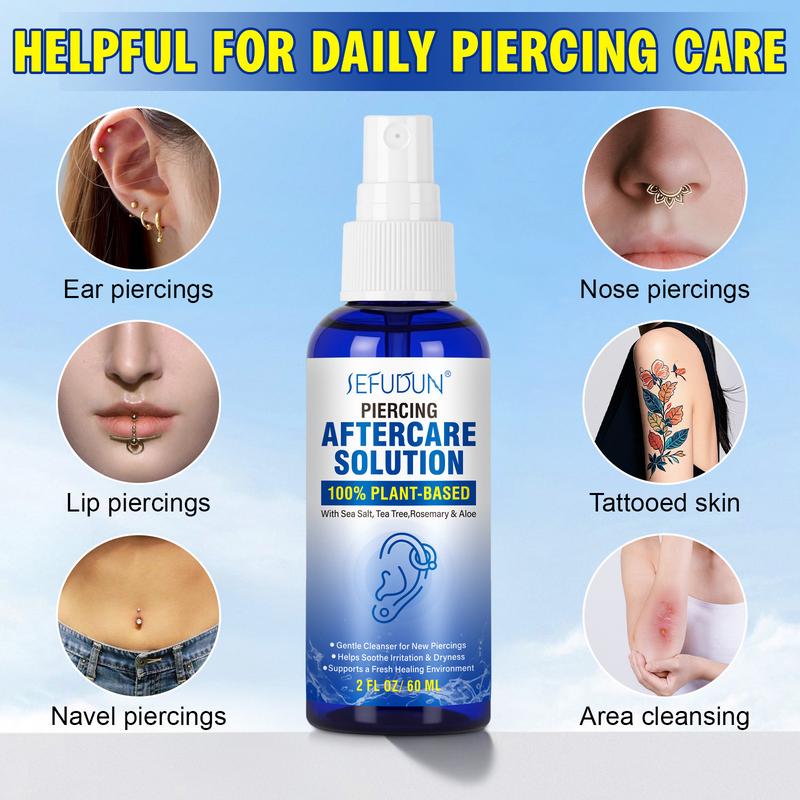 Sefudun Piercing Care Spray 60ml | Saline Spray for Piercings | Ear Piercing Cleaning Spray | Saline Spray for Piercings | Removal of Ear, Abdominal, and Nose Piercings and Keloids